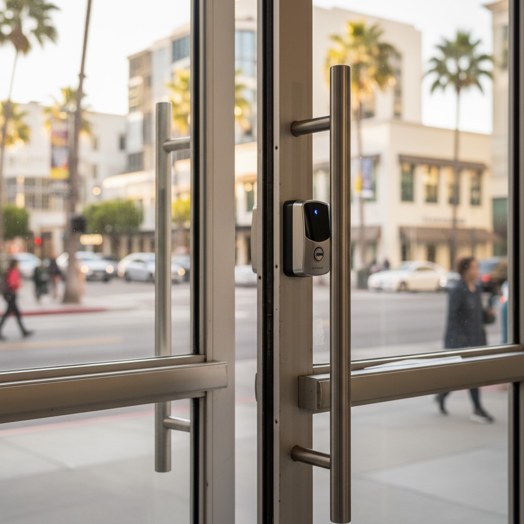 The door is locked with a door lock. The door can only be unlocked using a key. Do not climb over it.